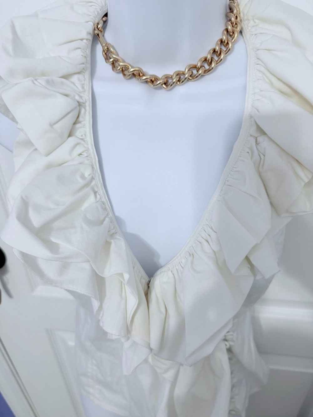 bebe Cream Ruffle V-Neck Blouse